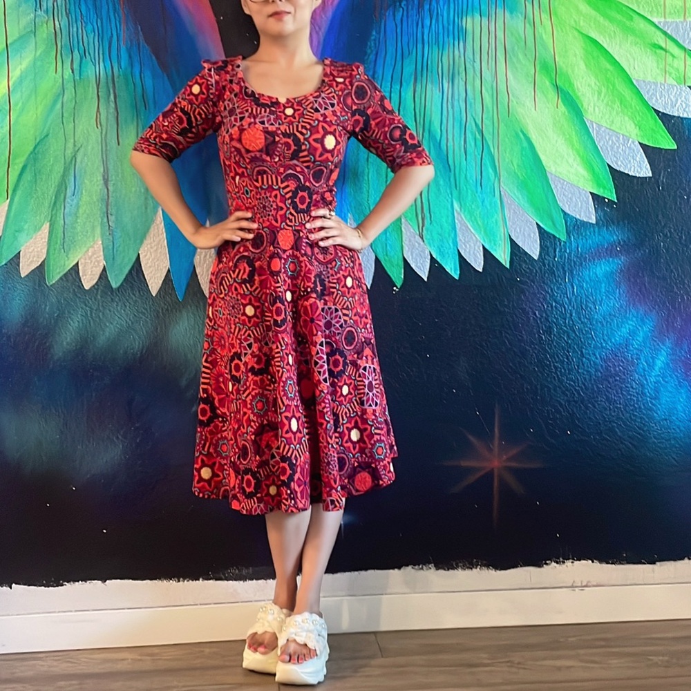 LuLaRoe Red and Black Patterned Midi Dress